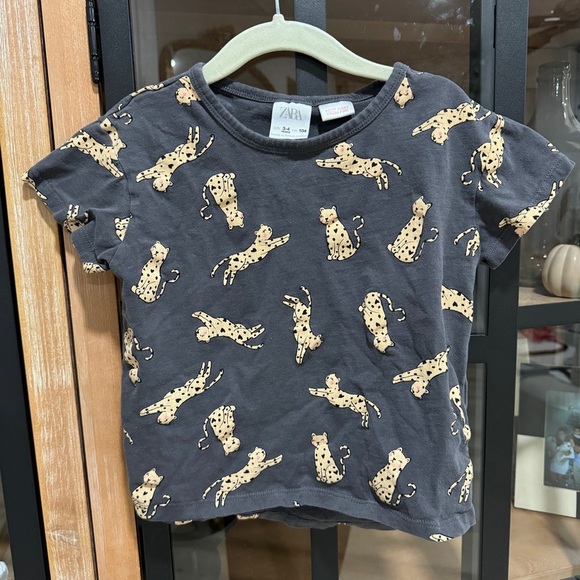 Zara Kids toddler girl tee short sleeve jaguar leopard print crewneck casual - Picture 2 of 6